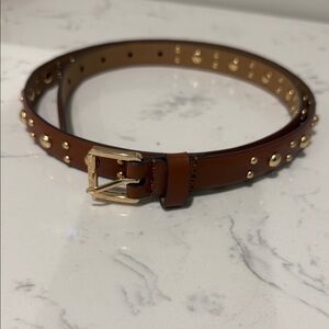 Michael Kors Skinny Studded Brown Leather Belt, M/L
